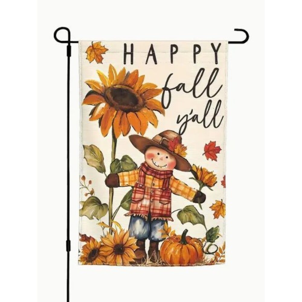 Garden Flag 12x18in Double sided Polyester Scarecrow Sunflower Happy Fall Y'all